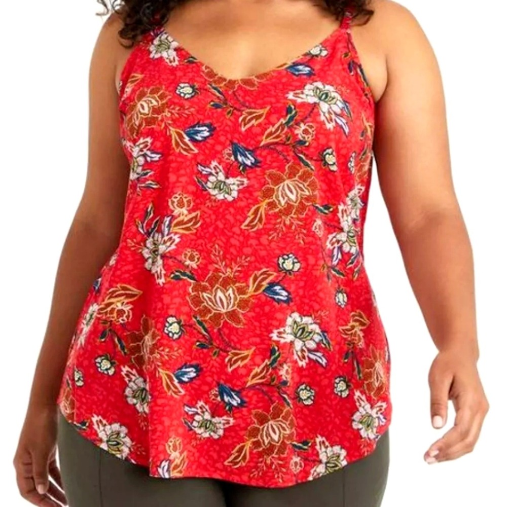 TORRID NWT 2X Red Floral Ava Camisole Tank Top Stretch Slub Textured Tropical